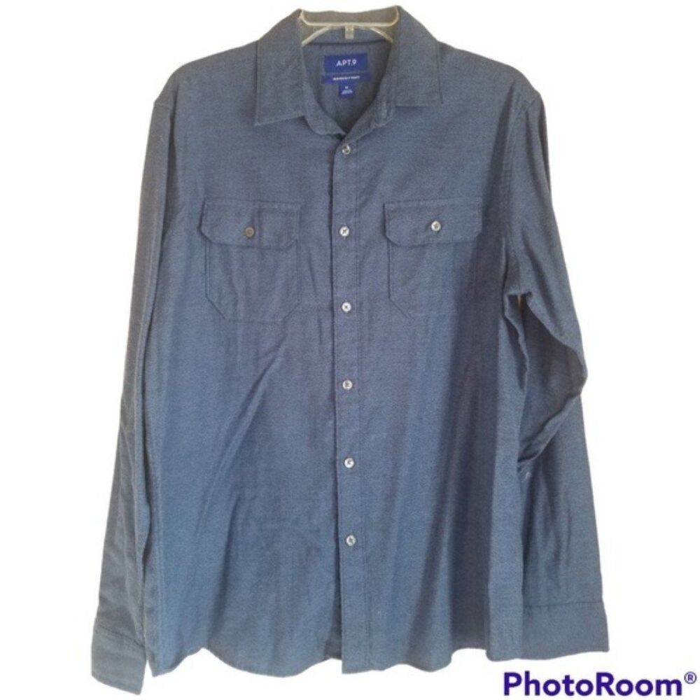 Apt. 9 Seriously Soft Men's Blue Long Sleeve Button Up Shirt Size Medium